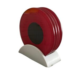 SWING Roma Glass Round Photo Coasters Red Rim  (4) with White Plastic Holder